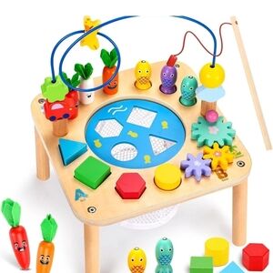Activity Table for 1+ Year Old, 6 in 1 Wooden Montessori Activity Center Play Ta